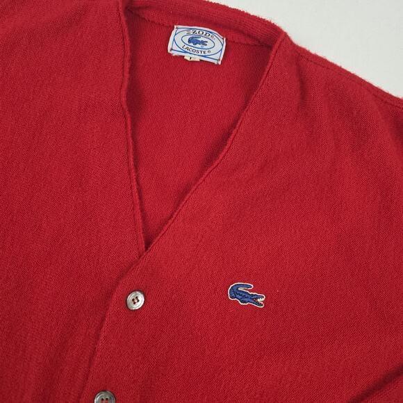 Vintage Izod Lacoste Cardigan Sweater Mens Large Red Orlon Acrylic Croc 80s - Picture 3 of 15